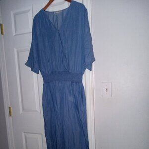 Venus Denim V Neck Jumpsuit with Smocked Elastic waistband Size 16